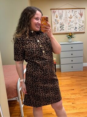 Boden Mini Leopard Print Short Sleeve Shift Dress - Brown Corduroy 8L